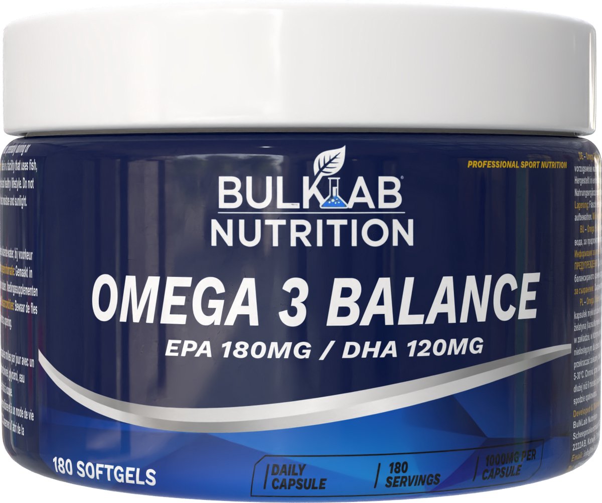 BulkLab Nutrition - Omega 3 Balance – Visolie met EPA 180mg en DHA 120mg – 180 Softgels