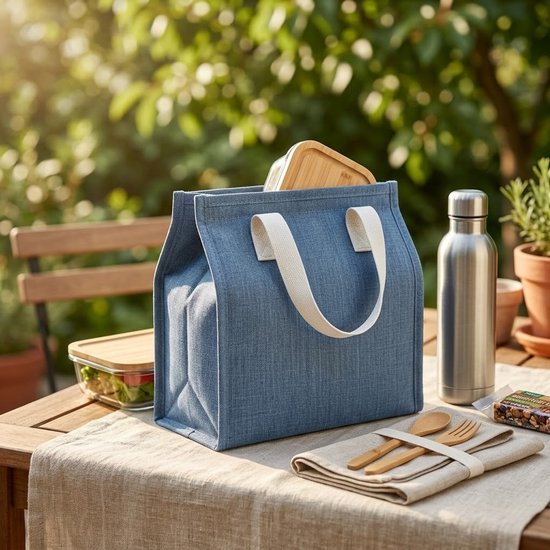 Lichtblauwe koeltas dames en heren draagbare lunch tas geïsoleerde handtas met dubbele handgreep effen lunchbox tas geschikt voor werk school picknick woon werkverkeer en dagelijks gebruik rechthoekige tote bag stijl van NUVEX — afbeelding 3