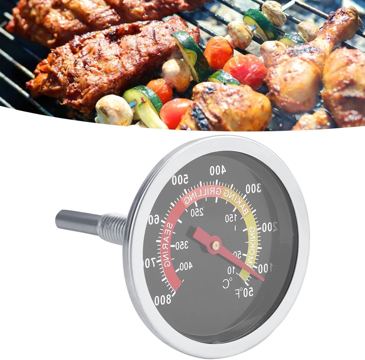 Oven- en Barbecue Thermometer van RVS voor Nauwkeurige Temperatuurmeting bij Koken en Grillen tot 800℉