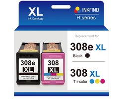 INKFIND 308e XL Huismerk inktcartridges (extra hoge capaciteit 560 pagina's + 180 pagina's met 5% dekking) Geschikt voor HP 308 HP308 HP308e HP 308e…