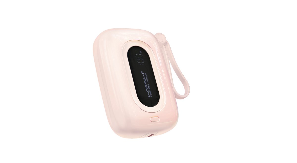 Wopow Powerbank met ingebouwde USB-C & Lightning Kabels, SQ27, 10.000mah, 22.5W, Roze, 6933185721801