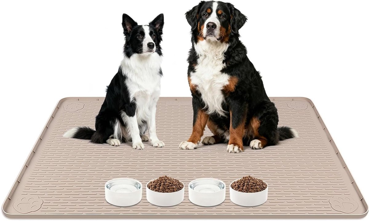 Hondenvoer Mat 40 x 28 inch, Grote Siliconen Mat met Opstaande Rand, Antislip Voedingsmat voor Eten en Water, Eenvoudig Schoon te Maken, Vloerbescherming en Hygiëne