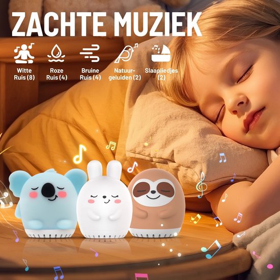Goodli Witte Ruis machine met LED Sfeerverlichting - Luiaard - 20 Geluiden - 9 Kleuren - Slaapcomfort voor Baby, Kind en Volwassenen - Inclusief Slaaptimer - BPA-vrij - White Noise Machine — afbeelding 2