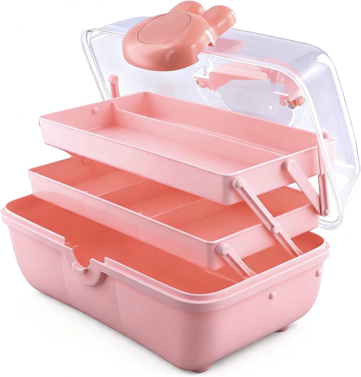 Multifunctionele Opbergdoos met 3 Lagen, Grote Organizer voor Medicijnen, Make-up en Gereedschap, 27.5 x 15 x 14.5 cm, Roze, Ruimtebesparend en Handig voor Thuisgebruik