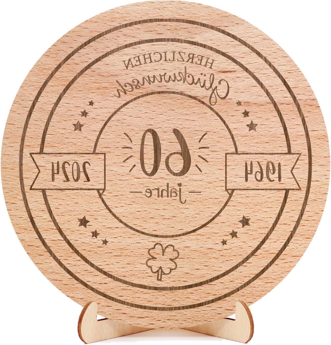 Ronde Houten Schaal voor 60ste Verjaardag - Perfect voor Feestjes, Cadeaus en Decoratie, 20cm Diameter, 60 Jaar Jubileum