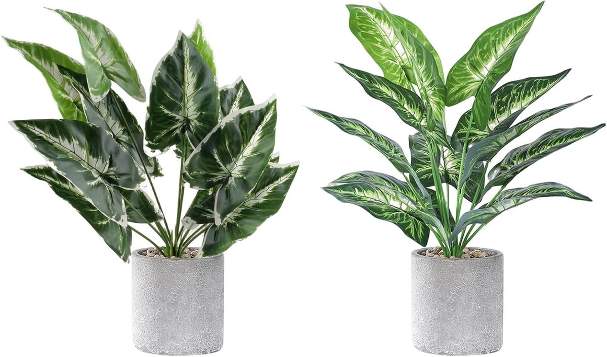 Onderhoudsvrije kunstplanten in pot, 38 cm, set van 2, ideale decoratie voor woonkamer, slaapkamer en kantoorruimte