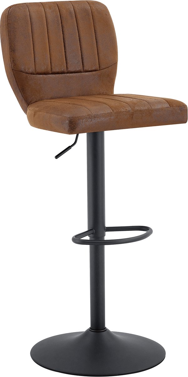 Merax Barkrukken Set van 2 - Verstelbare Vintage Barstoelen met Rugleuning en Voetsteun - 360° Draaibare Industriële Barkrukken van Kunstleer - Bruin/Zwart