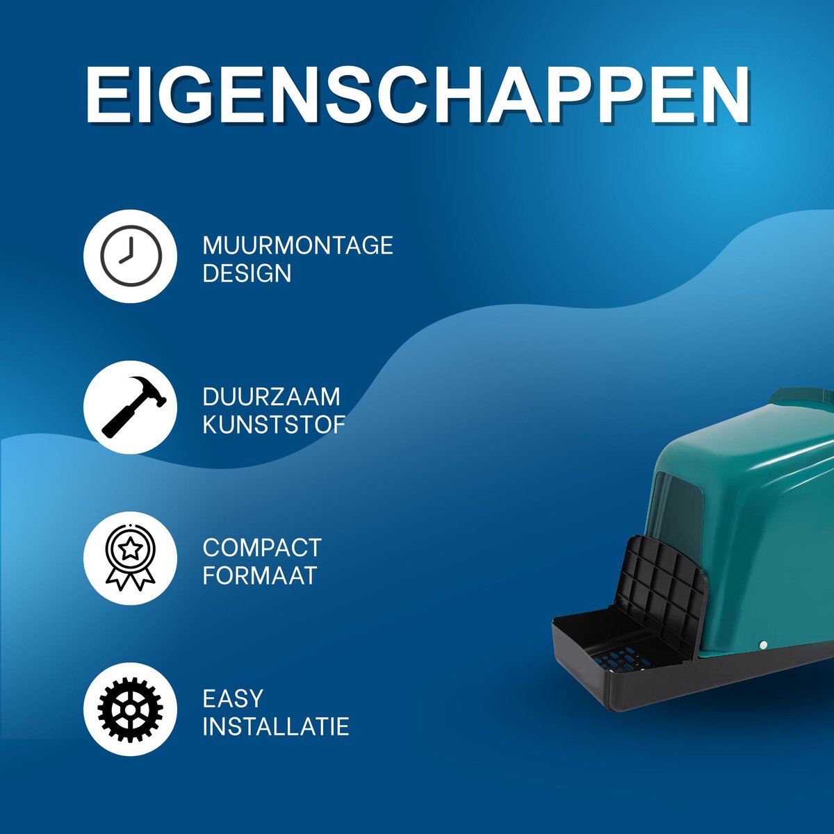 Kippennestkast – Voor kippen, hennen en eenden – Aan de muur gemonteerde legkast – Kunststof, wit, set van 2, 46,6×39×41,5 cm