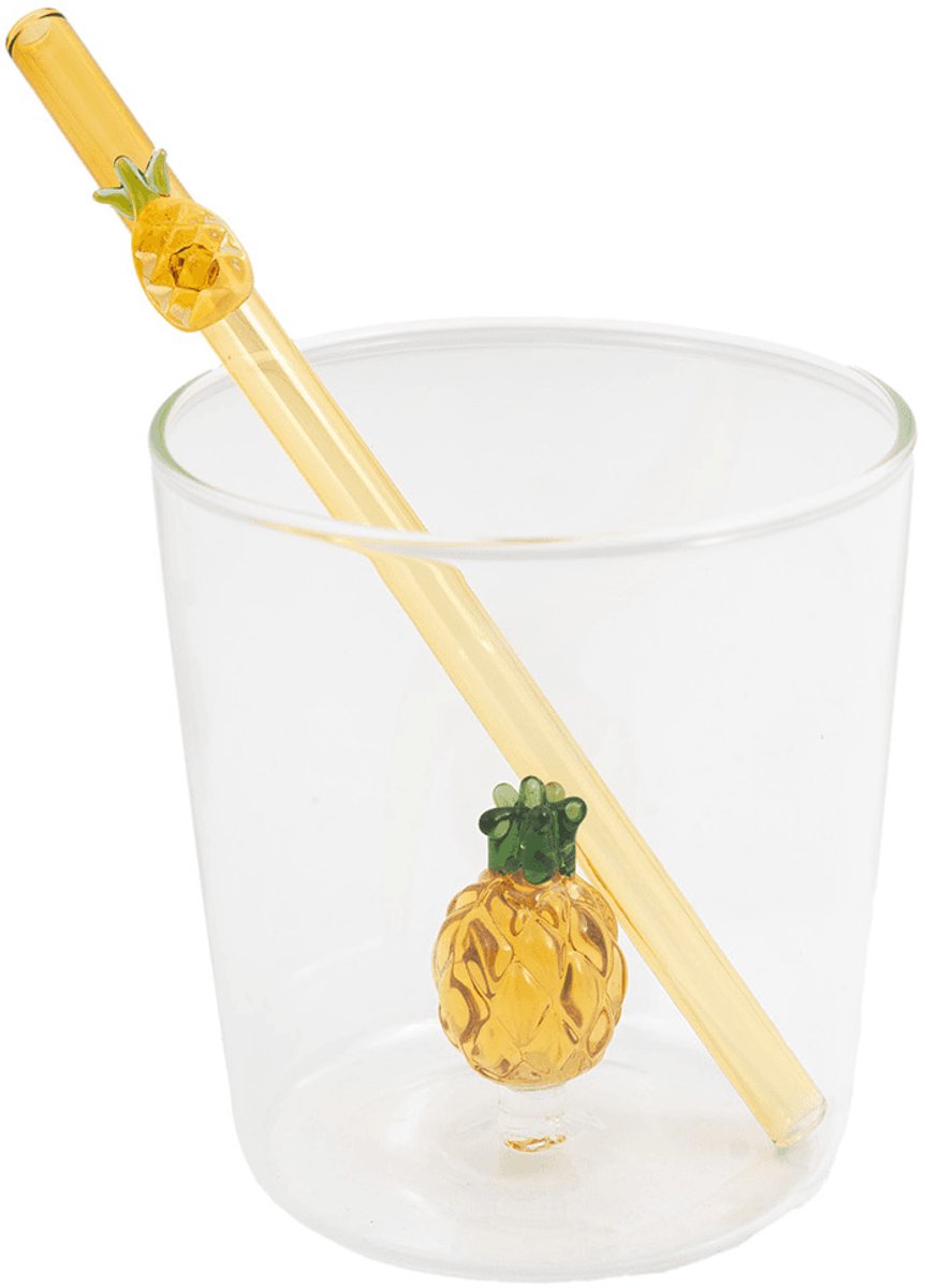 Point-Virgule- Set van glas en rietje met ananas uit borosilicaatglas 300ml