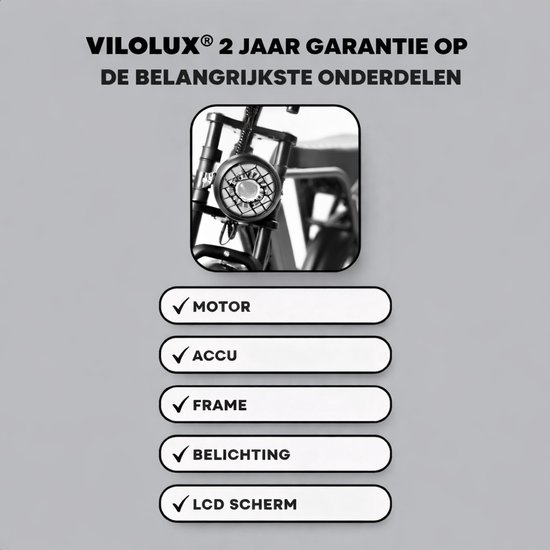 Vilolux® Fatbike electrisch Ultra - Dubbele accu - Voorrek - Zwart zadel - Legaal - Rijklaar - Niet opvoerbare fatbikes - Groot LCD display - NFC vergrendeling - 2 Jaar garantie - Hydraulische remmen - Alarm - City Banden van Vilolux — afbeelding 3