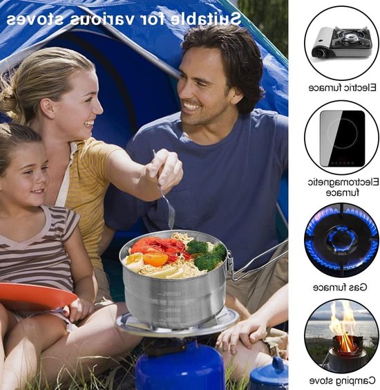 Camping Pan - Grote 1.5 L Camping Kookpan met Deksel en Opvouwbaar Handvat van Roestvrij Staal voor Kamperen en Wandelen in de Buitenlucht — afbeelding 2