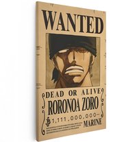 Artaza Canvas Schilderij Roronoa Zoro - 60x90 cm - Wanddecoratie One Piece Wanted Poster - Muurdecoratie Anime - Decoratie Slaapkamer Jongen