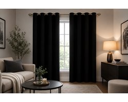 MONTKIARA Verduisteringsgordijnen met Ringen Zwart – Set van 2 Thermogordijnen 117 x 137 cm – Ondoorzichtige Gordijnen voor Slaapkamer & Woo