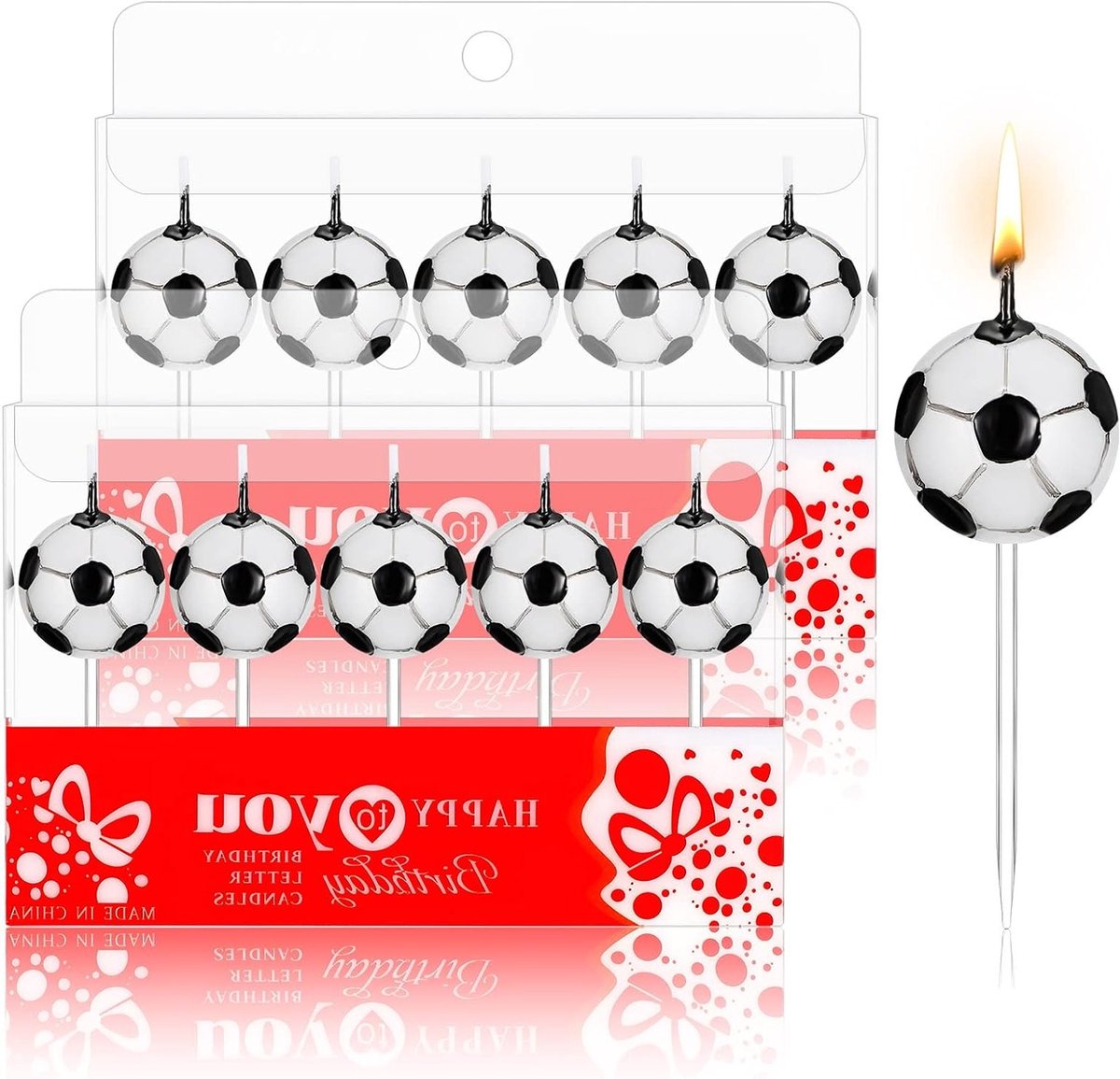 Voetbal Taartkaarsen Set van 10, Leuke Cake Decoraties voor Verjaardagen, Voetbal Cupcake Toppers en Feestjes, Zwart en Wit