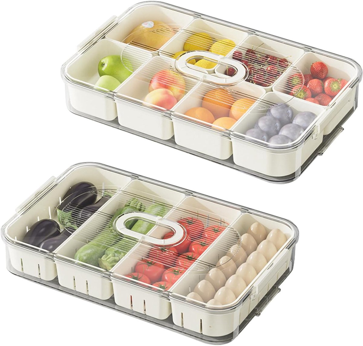 Snackdoos met Compartimenten voor Fruit en Groenten, Ideaal voor Snacks en Bewaren, Set van 2, 34 x 21 x 6 cm, Perfect voor Koelkast en Eetkamer