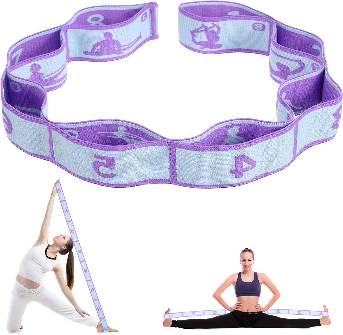 Yoga Stretchband met 8 Lussen voor Flexibiliteit, Fitness en Gymnastiek - Hoogwaardige Rekbare Oefenband