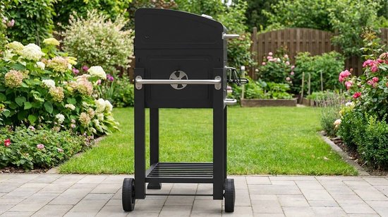 Houtskoolbarbecue Grillwagen met Deksel en Thermometer - House&Garden Angular BBQ Grill met Gietijzeren Rooster, Verstelbare Kolenbak & Weerbestendige Hoes - Luxe Buitenbarbecue voor Tuin & Camping — afbeelding 3