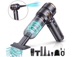 OPTIMERA® 2-in-1 Auto Stofzuiger - Zuigen & Blazen - Kruimeldief - 7 Opzetstukken - Oplaadbaar - Handstofzuiger - Air Duster - Zwart