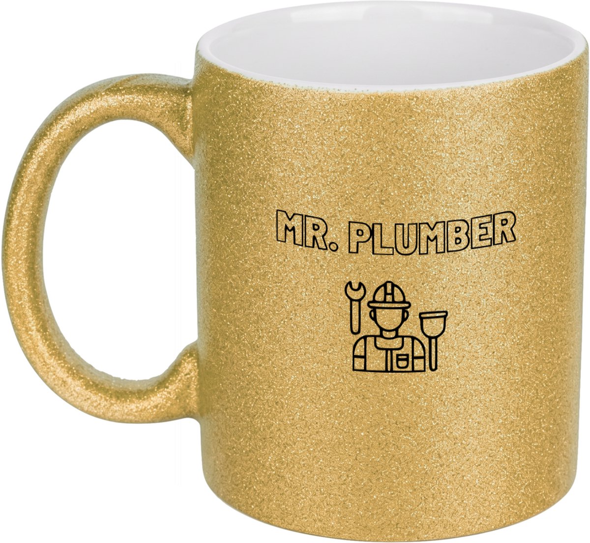 Hacebo® - Loodgieter MR. plumber koffiebeker glitter goud - Loodgieter - Familie vrienden collega - thee mok - koffie beker - Cadeau - koffiemok - 350 ML inhoud