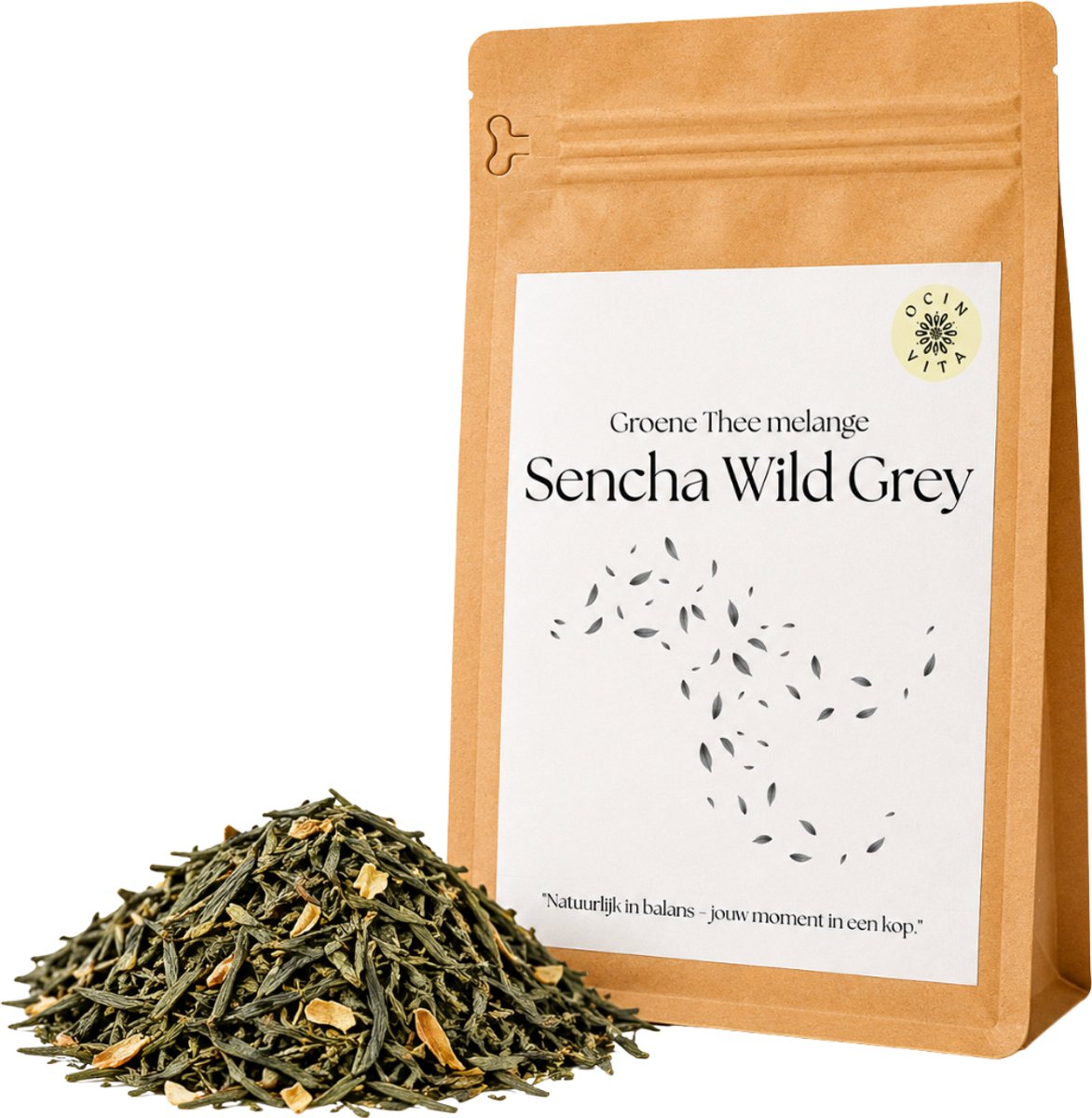 Sencha Wild Grey Groene Thee 100g – Premium Sencha met Bergamot, Citroen & Oranjebloesem – Frisse Earl Grey Melange – Losse Thee – Ocin Vita