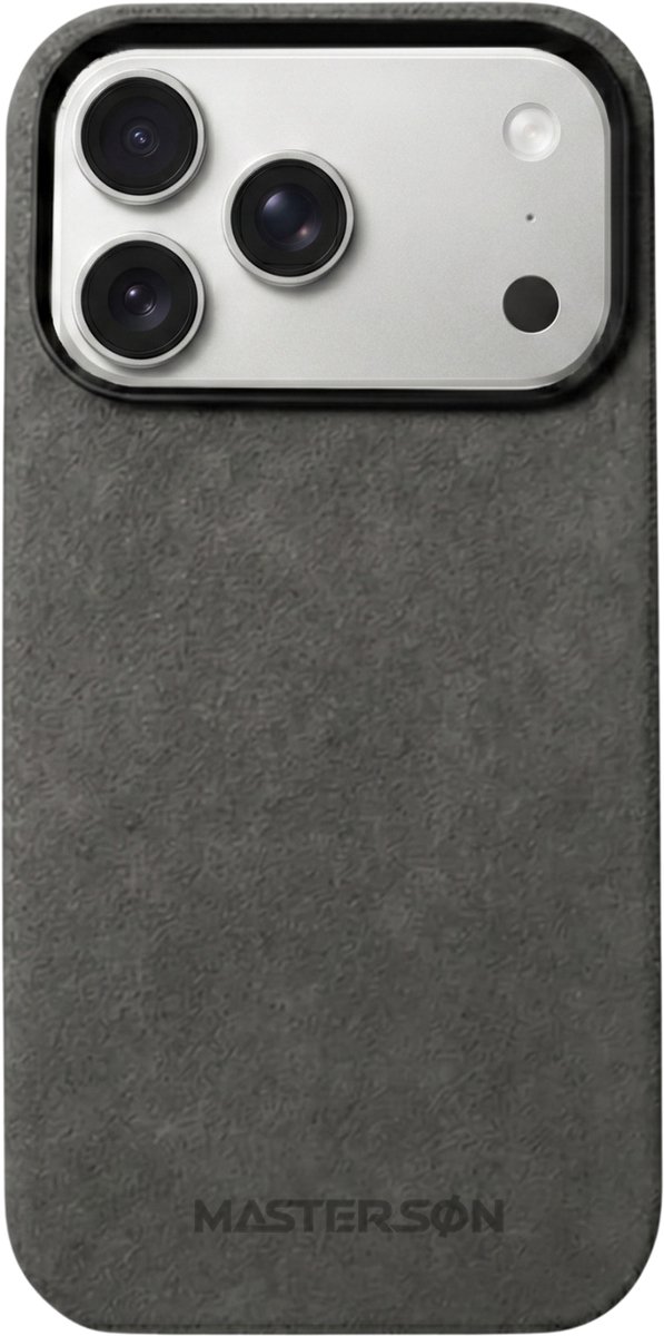 Mastersøn - Telefoonhoes Zwart geschikt voor Apple iPhone 17 Pro Max – Alcantara Case – Magsafe - Moonstone Black - Hoesje