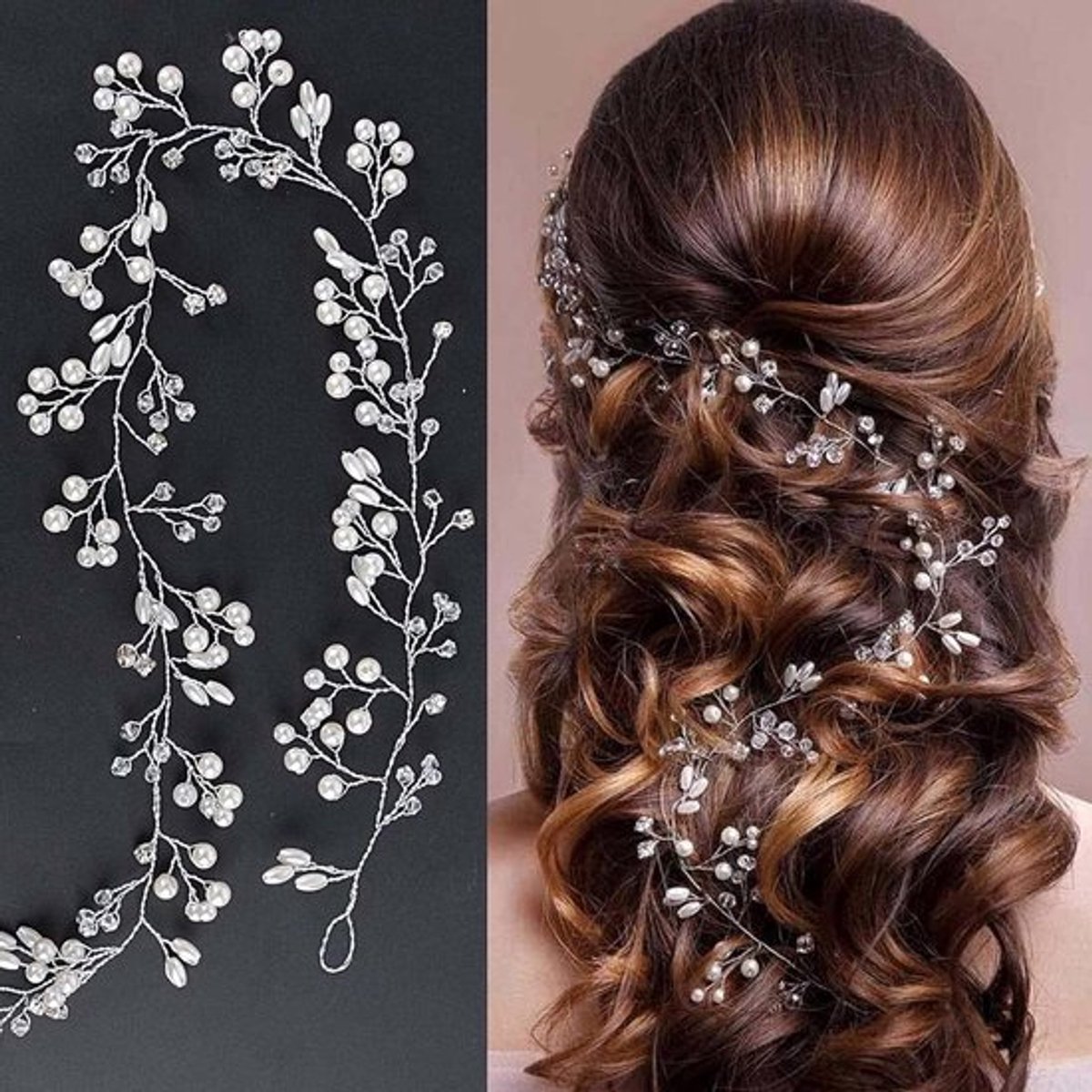 Haarsieraad met parels en strass voor bruiloft en afstudeerbal.