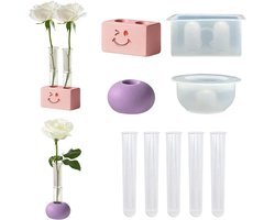 8-delige siliconen vaas mal met testbuis, smiley gezicht plantpropagatiestation, epoxy gietmallen voor DIY huisdecoratie en vierkante tafelcentra, perfect voor creatief knutselen