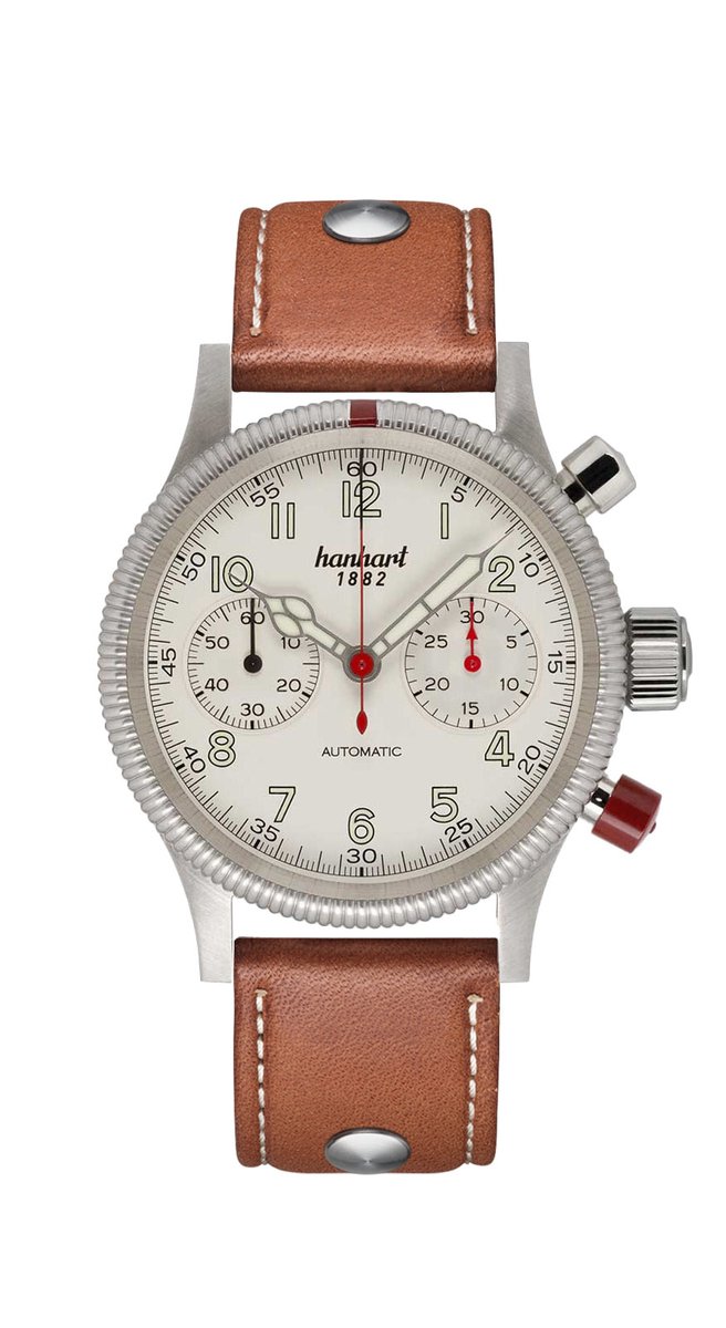 Hanhart Pioneer Mk II Horloge wit - lichtbruine band