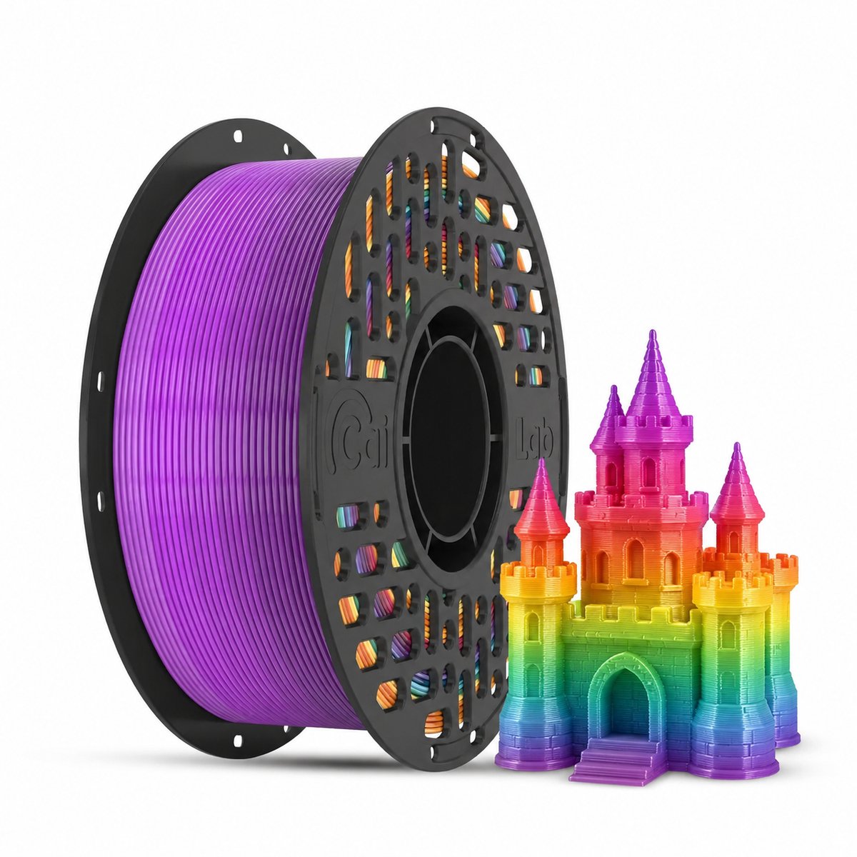 Cailab PLA SILK+ Rainbow Filament 1KG 1.75MM – Zijdeglans Regenboog Kleuren – Inclusief Spoel – Voor 3D Printer
