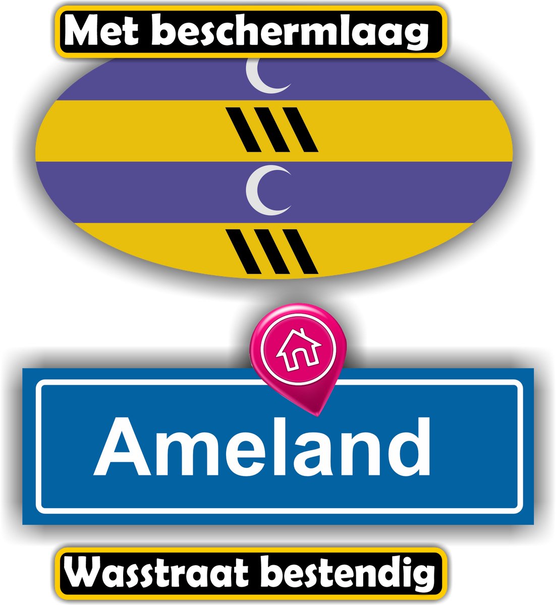 Jerma - Ameland - Vlag - Stickers -Set 2 st - ovaal 13 x 7 - tekst 13 x 6 cm - Zelfklevend - Vinyl