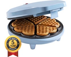 Bestron Wafelijzer - ASW217B - 700W - 5 hartvormige wafels - Anti aanbaklaag - Blauw - 5 jaar garantie