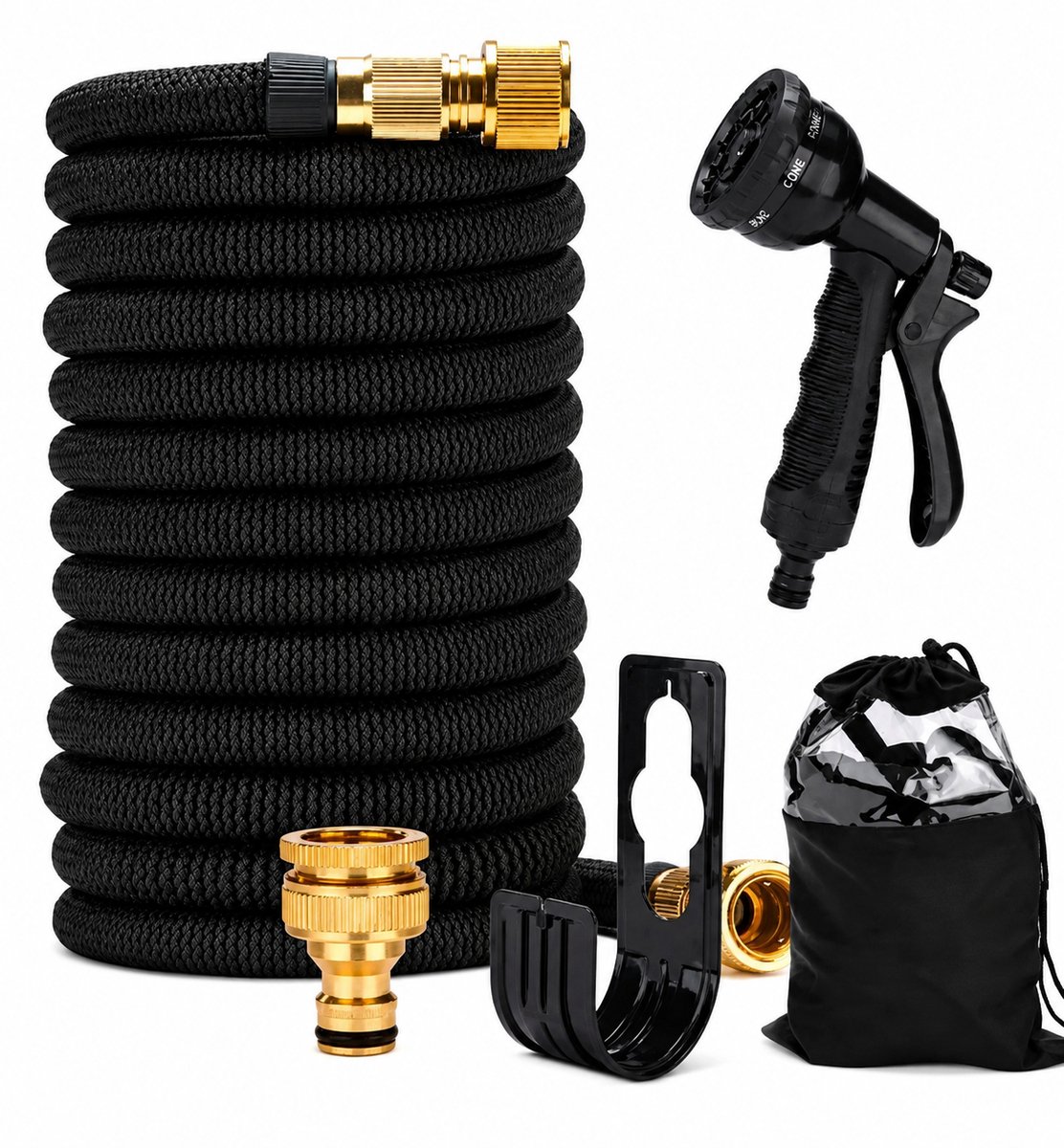 Flexibele Tuinslang 5 tot 15 meter - GRATIS tas en koppelstuk - Tuinsproeier - Tuin Besproeien - Waterslang - Sproeikop - Garden Hose Tuinslanghouder - Sproeikop met 8 standen - Universele koperen fittings, lente, tuineren, bloemen, water