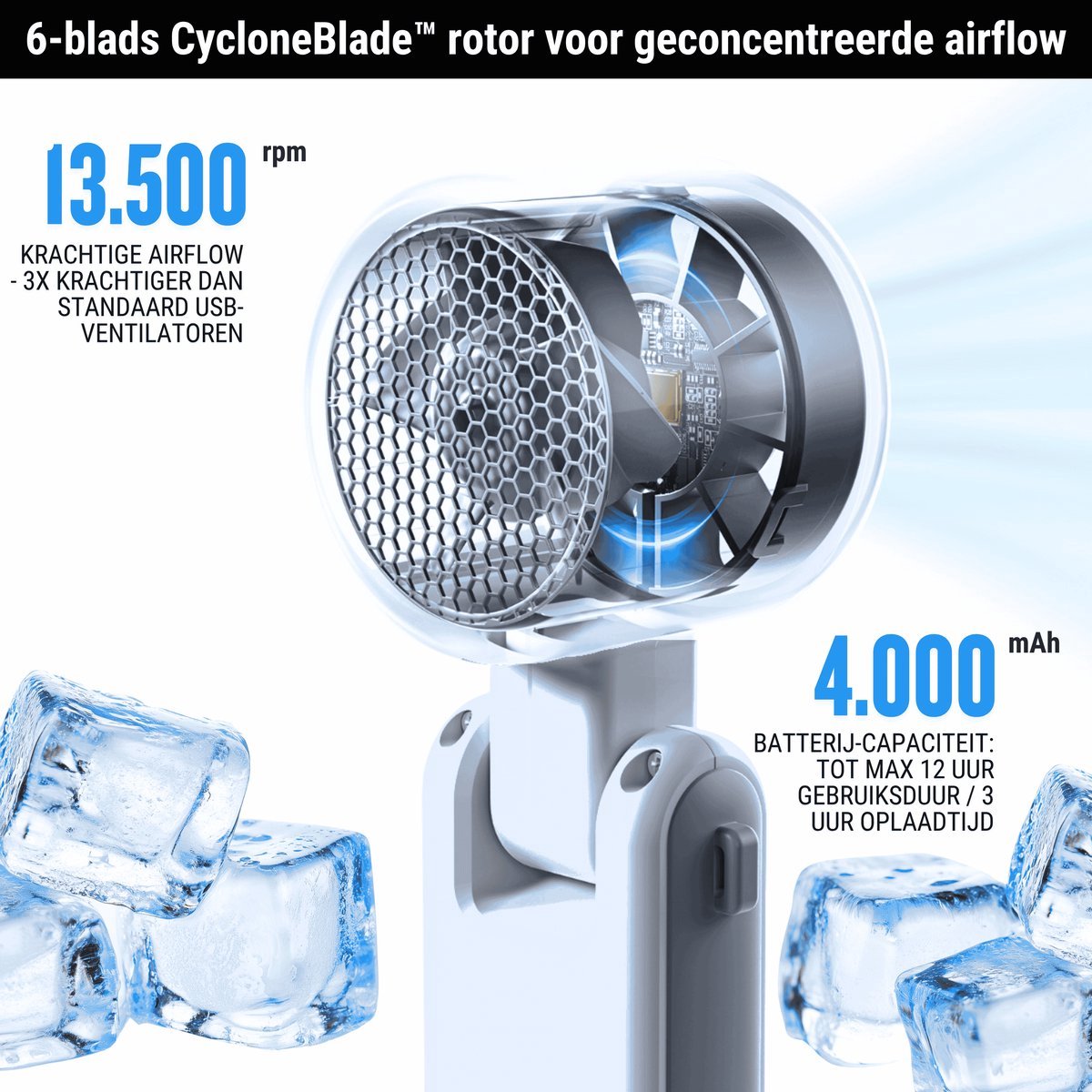 Diveblues® High-Speed Handventilator | DUO SET | JetForce™ CYCLONE | USB-C oplaadbaar | Intro 2026 | Black & White - 2 Diveblues handventilatoren (1x zwart + 1x wit) — afbeelding 3