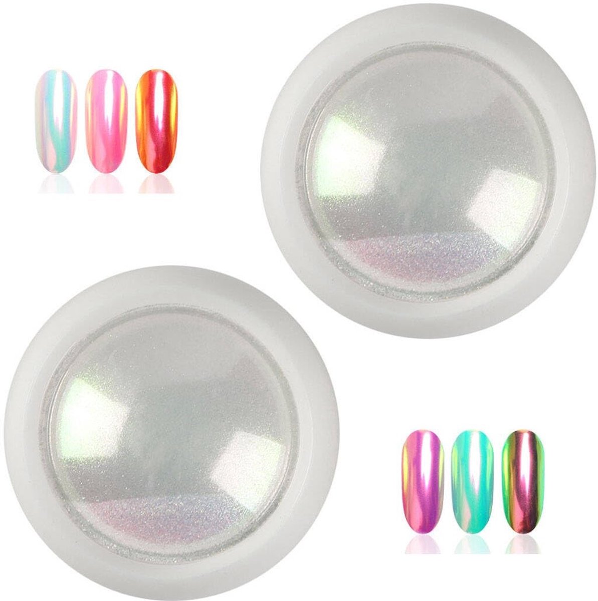 Dailygoods - 2 Stuks Parelchroom Nagelpoeder met Glittereffect