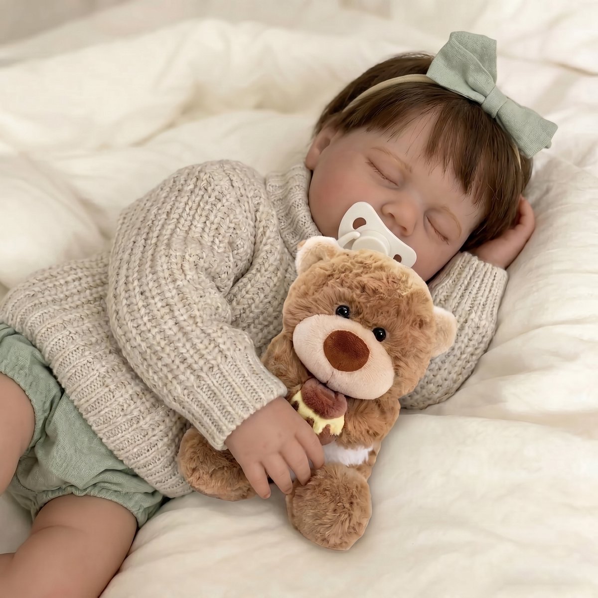 Levensechte Reborn Babypop -50CM - Inclusief pluche speelgoed - Volledig Siliconen Lichaam - Slapend - Waterdicht & Poseerbaar - Inclusief Kleding - Realistisch Speelgoed