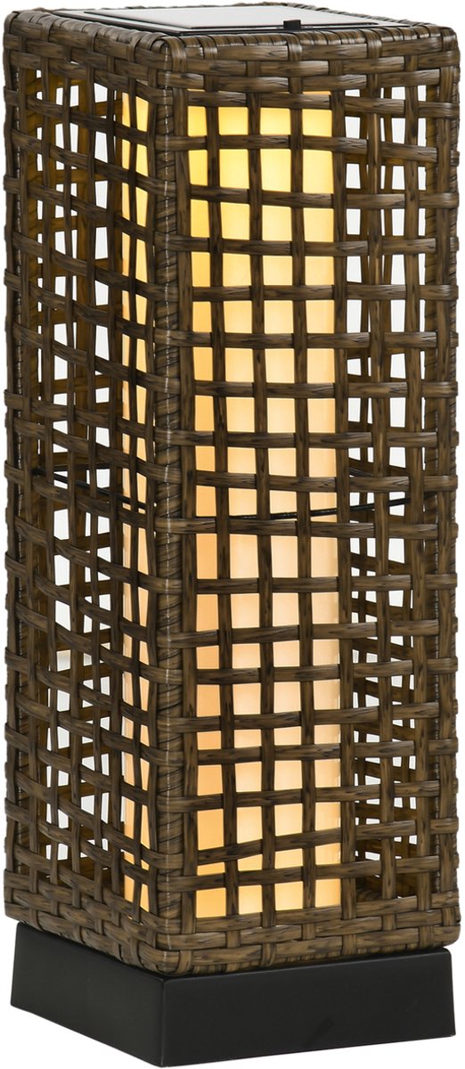 Tuinlamp Rotan Solar Lamp - LED Buitenlamp - Solar Lantaarn-Tuinverlichting – Waterdicht – Lichtsensor – Draadloos - Sfeervol - Tuin - 15,5x15,5x46cm - 1 Stuk - Bruin