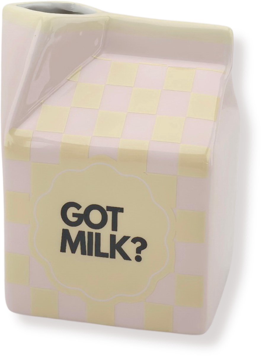 Housevitamin Bloemenvaas - Melkpak Vaas 'Got Milk' - Roze/Geel - Dolomiet - 10,5x9x13,5cm Geel/Roze