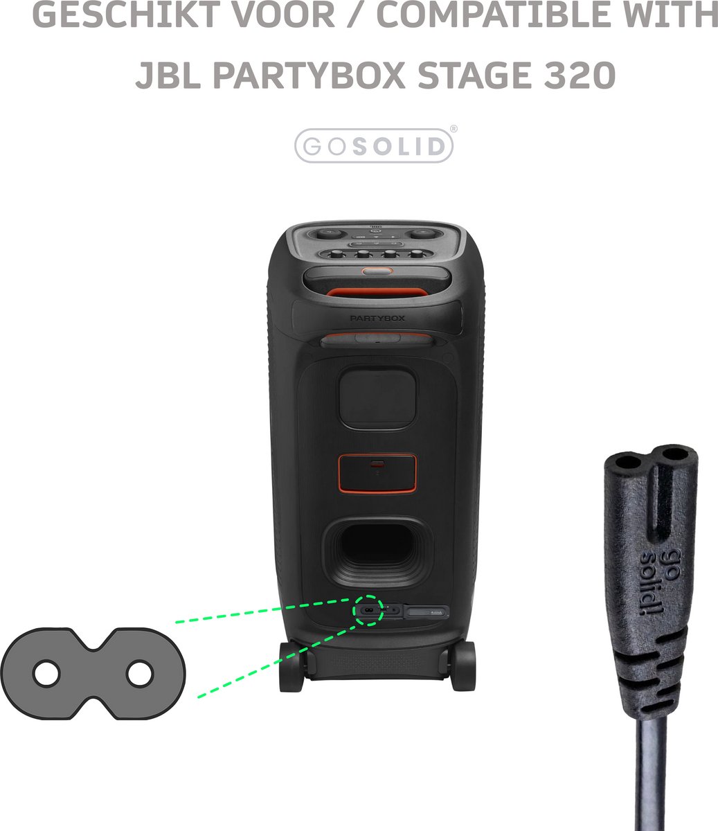GO SOLID! ® Netsnoer geschikt voor JBL Partybox Stage 320 – foto 2