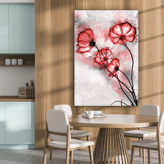 Peintures sur toile - Fleurs - Aquarelle - Rouge - 80x120 cm - Décoration murale