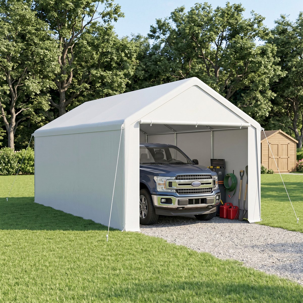ACXIN Zeltgarage - Carport Tent - Weerbestendige Garage - PE Zeil & Stalen Frame - 3x6m - Wit