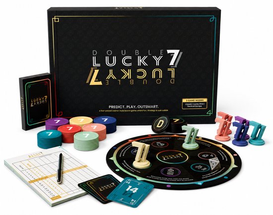 Double Lucky 7 - Gezelschapsspel voor volwassenen en families - 2026 Editie met Lucky Wheel – Bordspel & kaartspel in 1 met verrassende twists - Vanaf 14 jaar - 2 tot 7 spelers - 40 min.