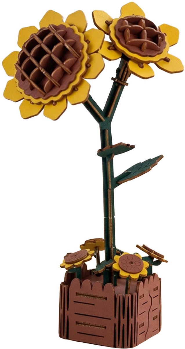 Inspirebox Modelbouwpakket Zonnebloem - Decoratieve Bloem - 3D Houten Puzzel - 21 cm - Bouwpakket voor Volwassenen en Kinderen - Creatief Knutselen - DIY Modelbouwpakketten
