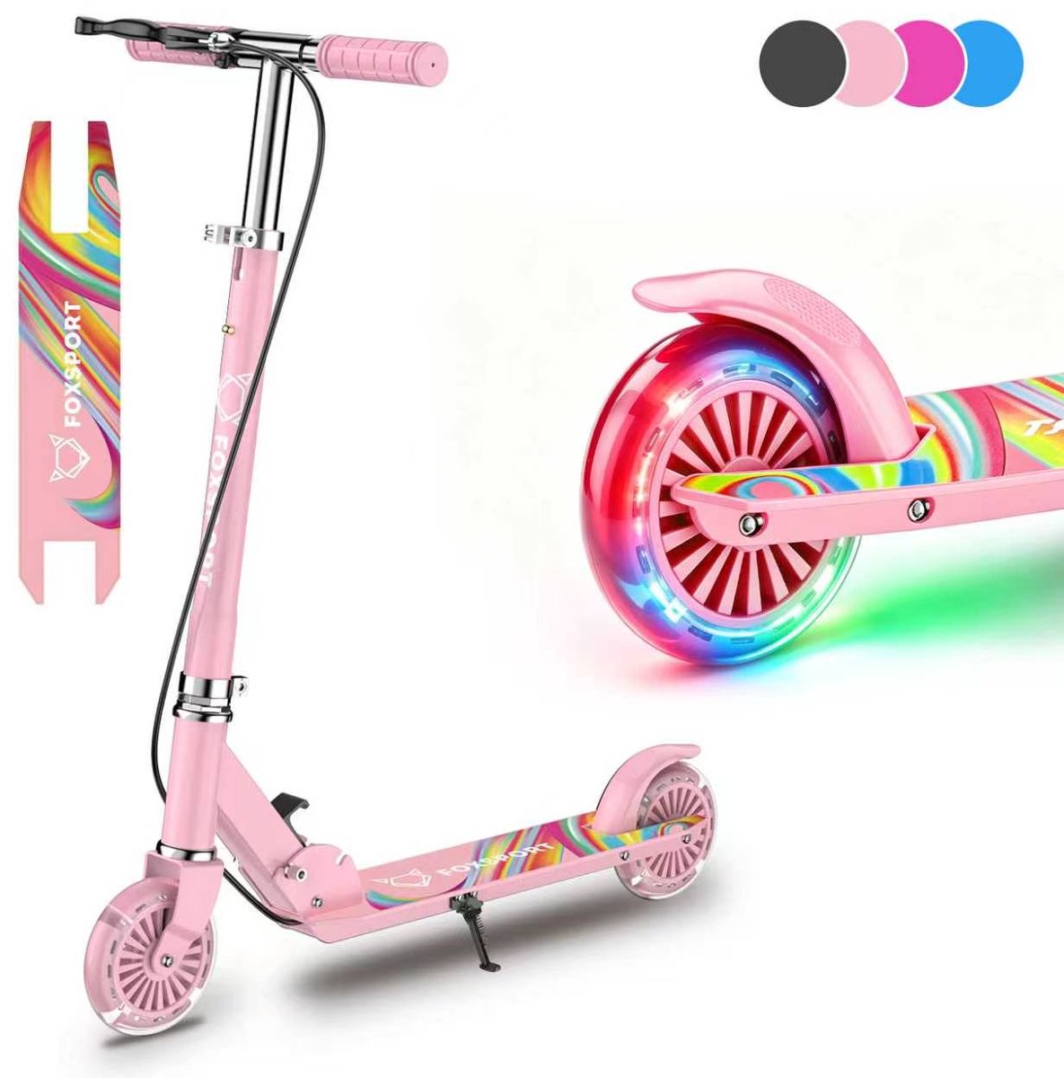 FOXSPORT Kinderstepjes - Kinderstep - Step - Kinderscooter - Draagkracht tot 100 kg - Kick Step - Voor Jongens en Meisjes - Vanaf 3-12 Jaar - Drie instelbare hoogte-opties - roze