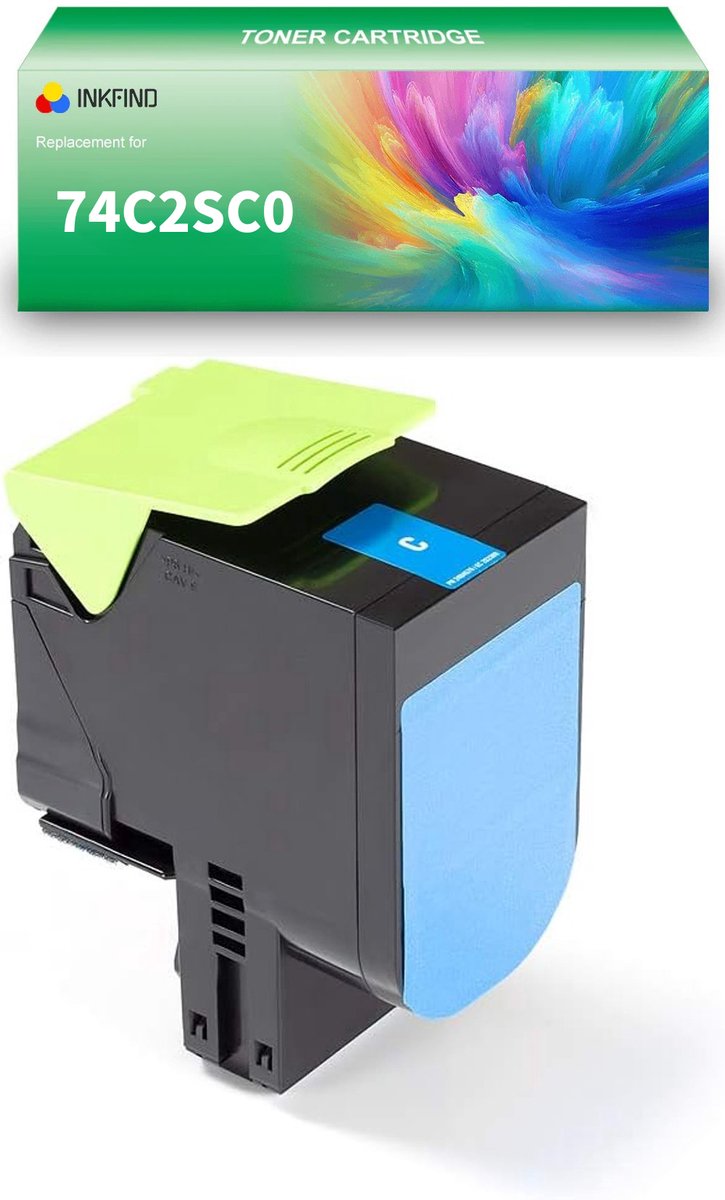 INKFIND 74C2SC0 Cyaan tonercartridge compatibel met Lexmark 74C2SC0 Cyaan geschikt voor Lexmark CS720de/Lexmark CS720dte/CS725dte/CS725de/CX725de/CX725dhe - 1-pack Cyaan