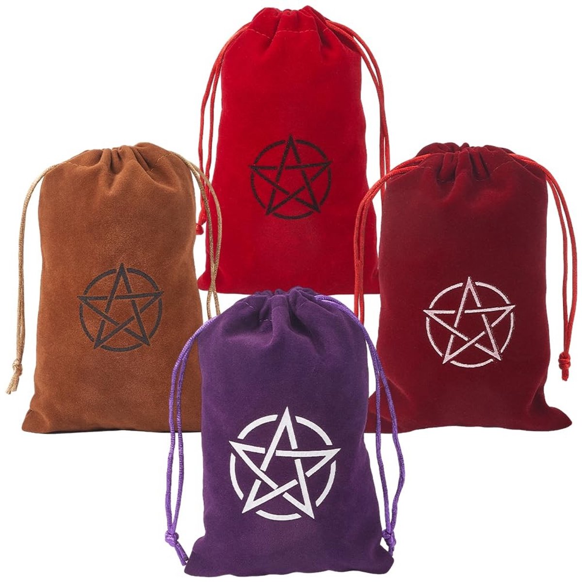 Dailygoods - Set van 4 Fluwelen Tarotkaartzakjes met Trekkoord