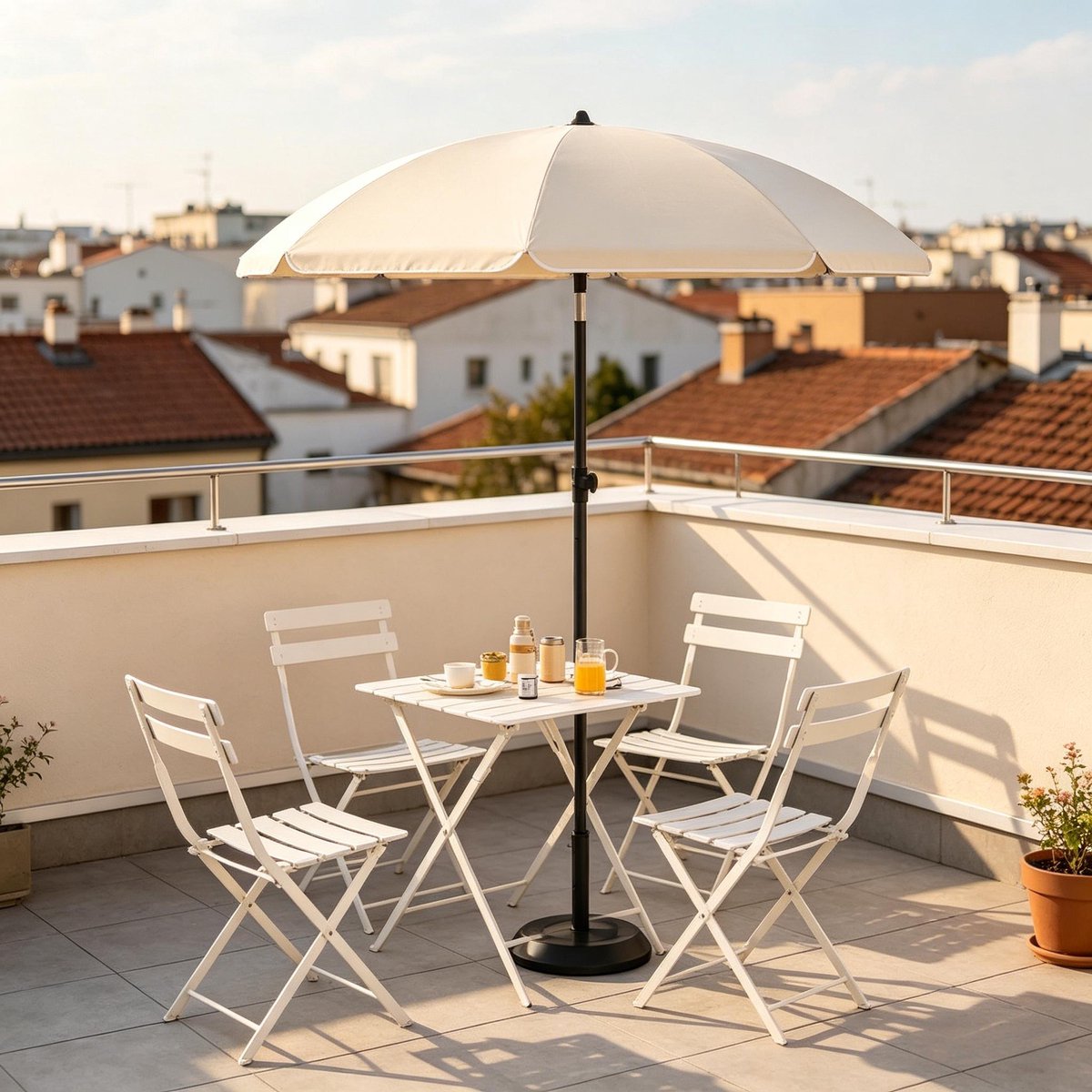 REDOM - Strandparasol - Verstelbaar En Inklapbaar - Voor Strand En Balkon - Metaal En Polyester - Beige - Ø155 X H142-192 Cm