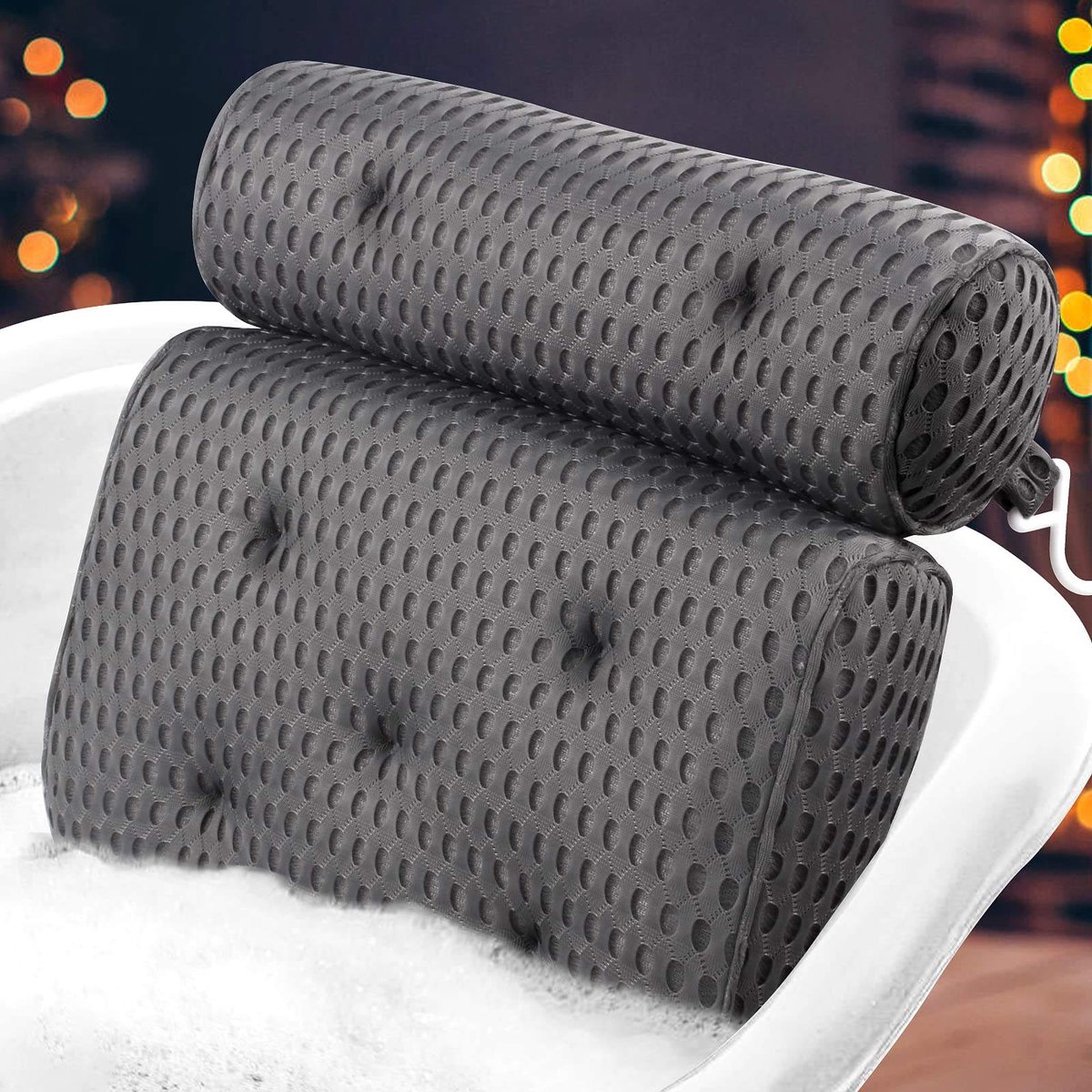 Badkussen voor Badkuip – Ergonomisch Badkussen met 7 Zuignappen – Luxe Spa Badkussen met Nek- en Rugsteun – Zacht 4D Mesh Badkuip Kussen voor Bad, Jacuzzi en Whirlpool – Wasbaar & Antislip