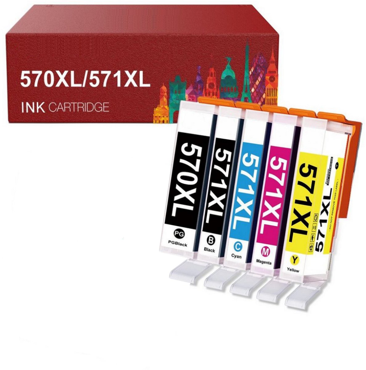 5-pack | Geschikt voor Canon 570/571 XL inktcartridges - Geschikt voor Canon Pixma MG5750 - MG5751 - MG6850 - MG7750 - MG7751 - MG7752 - TS5050 - TS5051 - TS5055