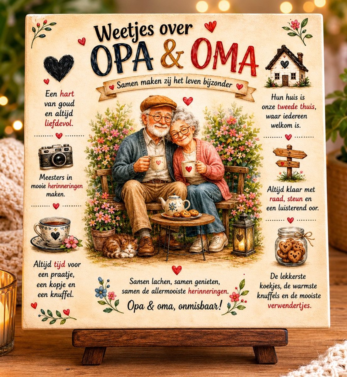 Spreuktegeltje Weetjes over Opa & Oma – Liefdevolle Tegel vol Mooie Herinneringen
