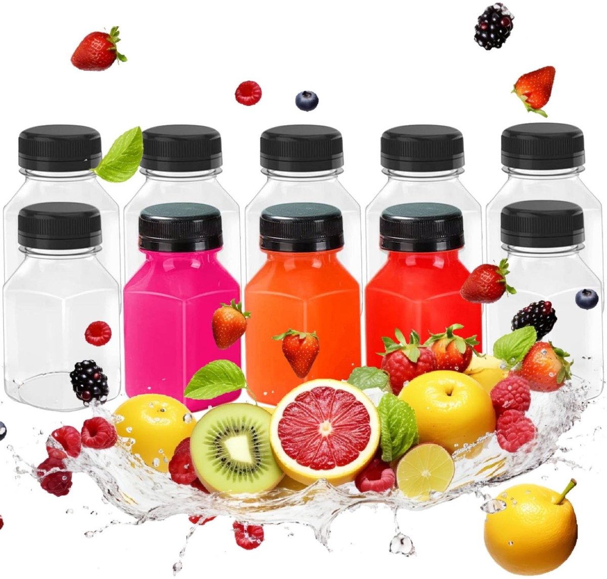 Dailygoods - Dailygoody - Kleine transparante drinkfles - Herbruikbare sapflessen - Ideaal voor sappen en smoothies - 120 ml - Set van 10 - Perfect voor onderweg